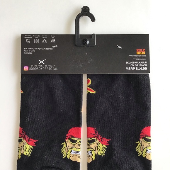 2 LEFT! ODD SOX Hulk Hogan Hulkster Crew Socks Men SZ 6-13 Black Stretch Knit - Picture 5 of 8